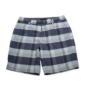 Nautica Shorts Mens 34W Blue Plaid Modern Fit Khakis Chino Preppy Golf
